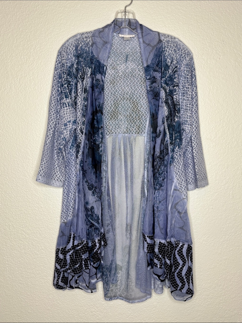 Kamala Light Blue Patterned Open-Front Duster Cape
